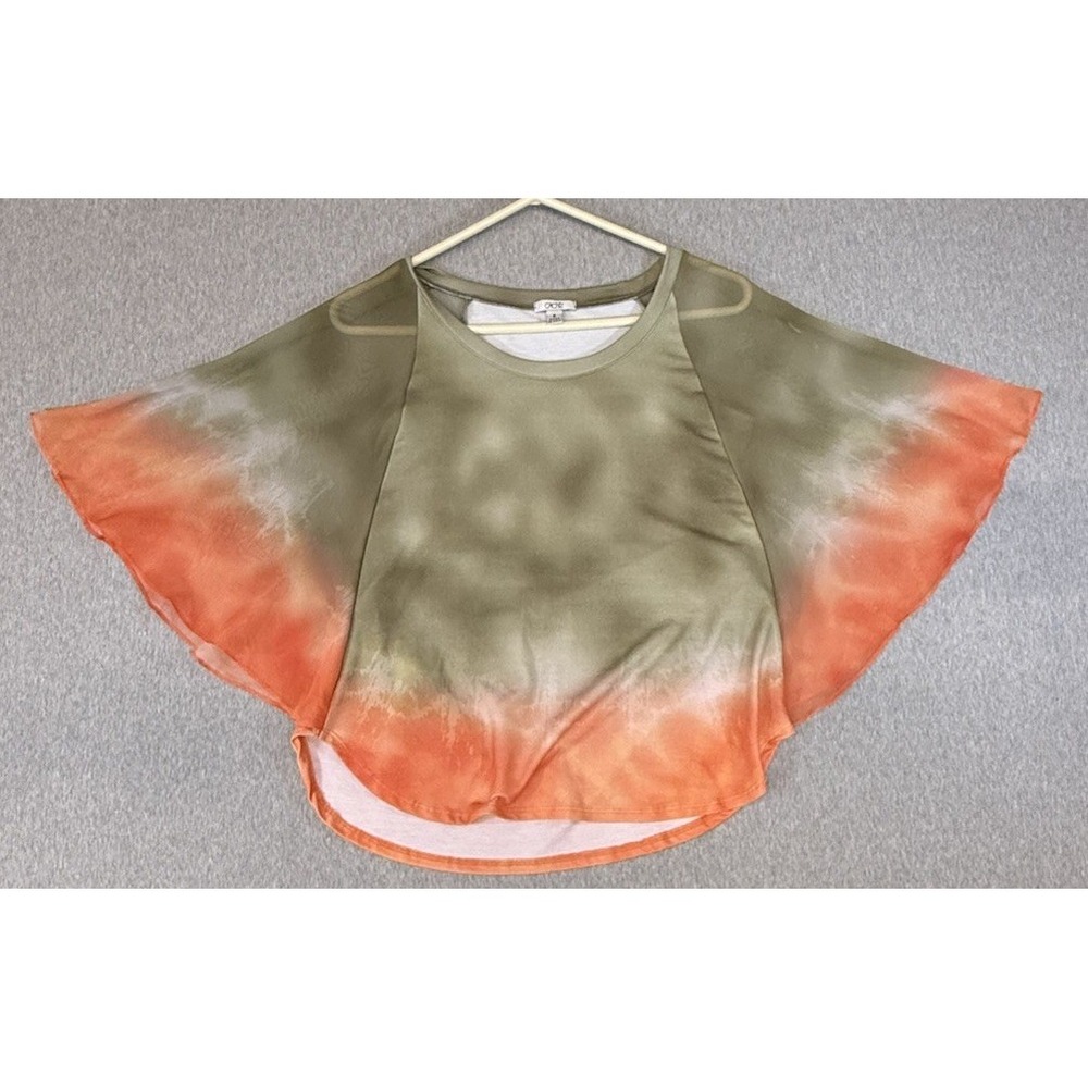 Vintage 90s/Y2K Cache Flutter Sleeve Cowl Neck Top Tie-Dye Shirt